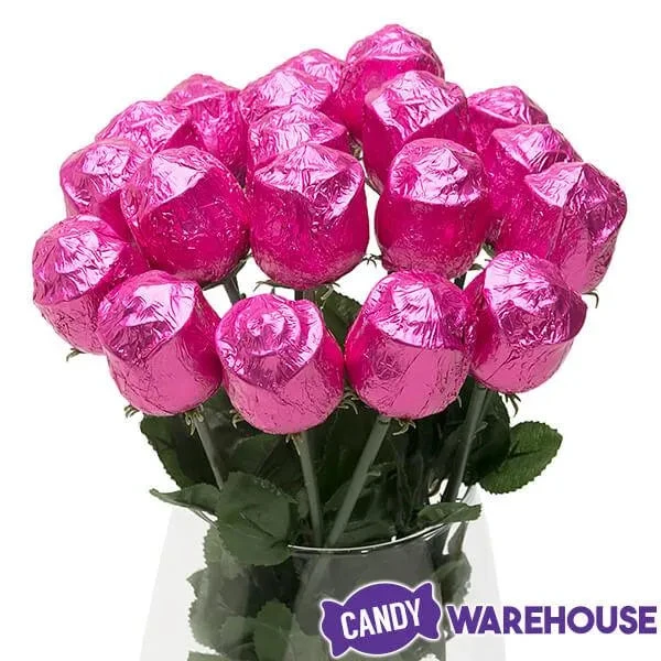 Albert's Foiled Milk Chocolate Roses - Hot Pink: 20-Piece Bouquet 2 Albert's Foiled Milk Chocolate Roses - Hot Pink: 20-Piece Bouquet - Image 2