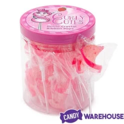 CurlyCutes Petite Crystal Ribbon Pops - Pink Strawberry: 20-Piece Jar -Sweet Candy Shop curlycutes petite crystal ribbon pops pink strawberry 20 piece jar candy warehouse 5