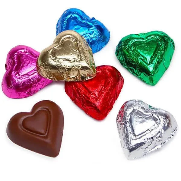 Madelaine Assorted Colors Foiled Milk Chocolate Hearts: 5LB Bag 1 Madelaine Assorted Colors Foiled Milk Chocolate Hearts: 5LB Bag