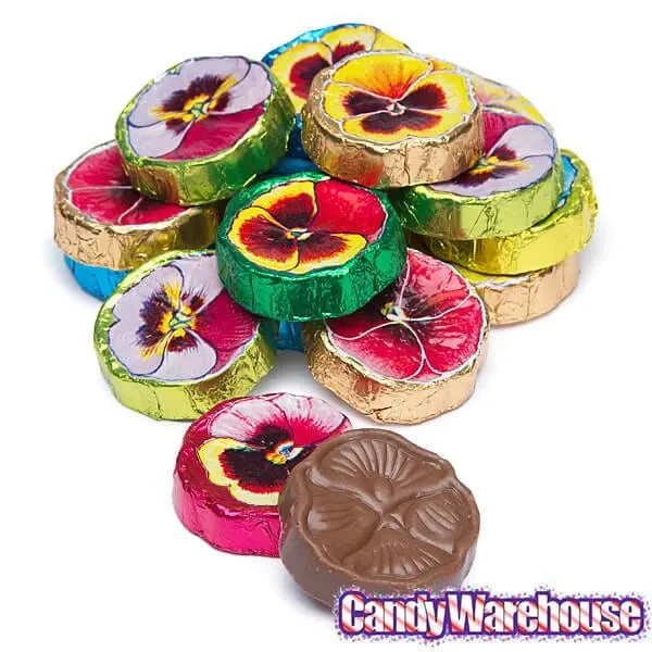 Madelaine Foiled Milk Chocolate Flower Wafers - Pansies: 5LB Bag 4 Madelaine Foiled Milk Chocolate Flower Wafers - Pansies: 5LB Bag - Image 4
