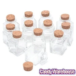 Mini Glass Favor Jars - 1.75-Ounce Square Jar With Cork Stopper: 12-Piece Set -Sweet Candy Shop mini glass favor jars 1 75 ounce square jar with cork stopper 12 piece set candy warehouse 4