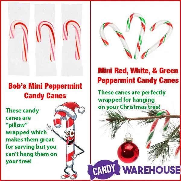 Red, White, And Green Peppermint Mini Candy Canes: 200-Piece Tub 2 Red, White, And Green Peppermint Mini Candy Canes: 200-Piece Tub - Image 2