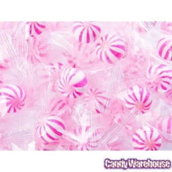YumJunkie Sassy Spheres Strawberry Pink Striped Candy Balls - Petite: 5LB Bag -Sweet Candy Shop yumjunkie sassy spheres strawberry pink striped candy balls petite 5lb bag candy warehouse 5