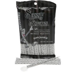 YumJunkie Sassy Straws Candy Powder Filled Mini Straws - Black Cherry: 50-Piece Bag