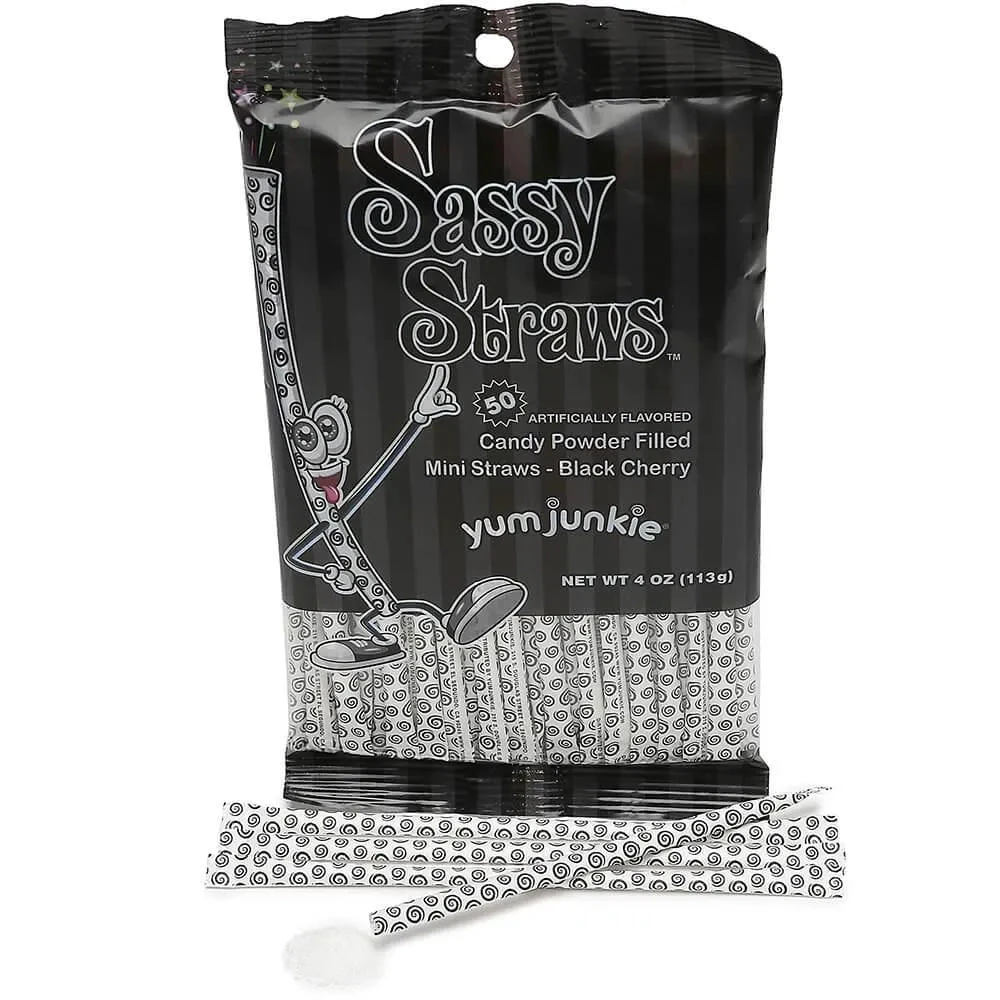 YumJunkie Sassy Straws Candy Powder Filled Mini Straws - Black Cherry: 50-Piece Bag 1 YumJunkie Sassy Straws Candy Powder Filled Mini Straws - Black Cherry: 50-Piece Bag