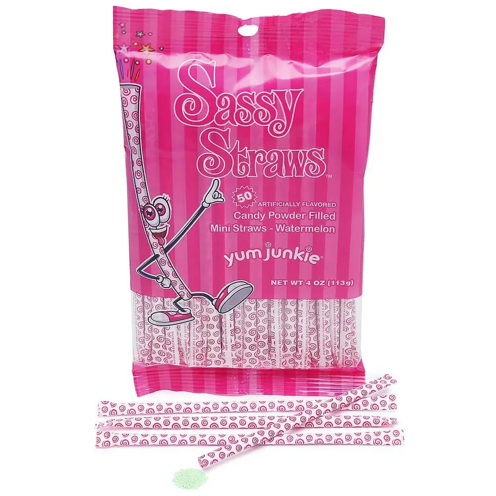 YumJunkie Sassy Straws Candy Powder Filled Mini Straws - Watermelon: 50-Piece Bag 1 YumJunkie Sassy Straws Candy Powder Filled Mini Straws - Watermelon: 50-Piece Bag